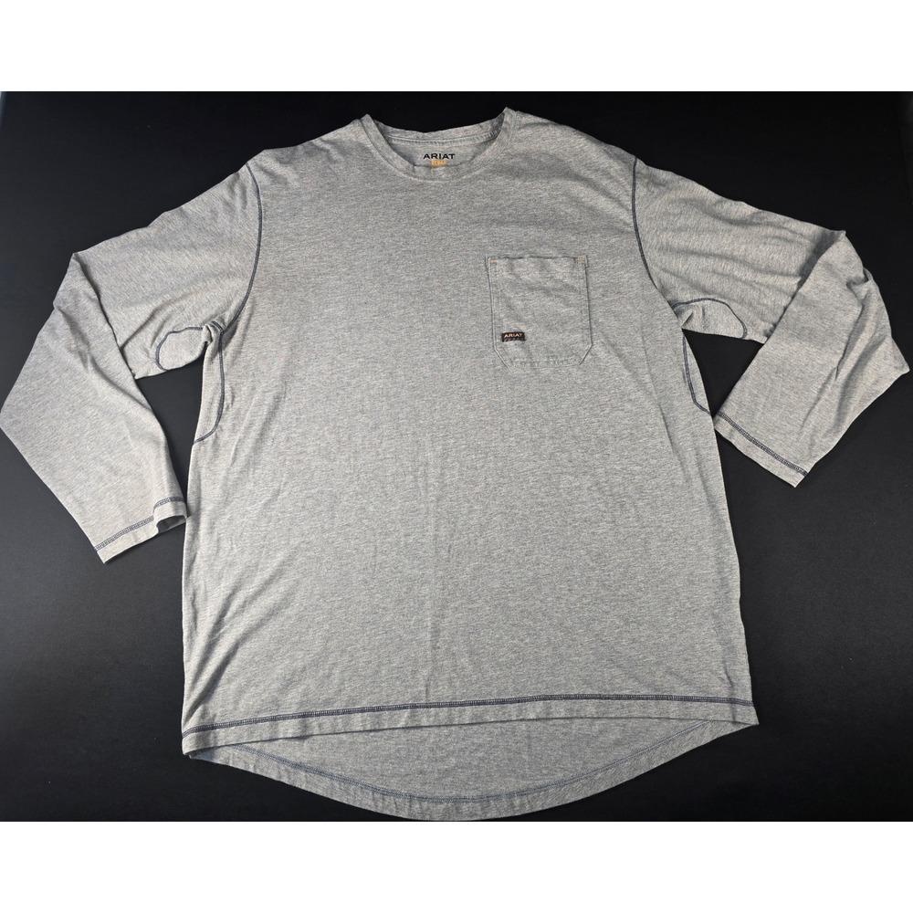 Ariat Rebar Workman Mens 2XL Long Sleeve Pocket T-Shirt Heather Grey 10019051